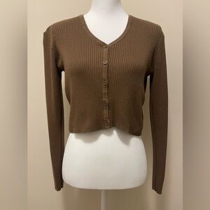 BRANDY MELVILLE Brown Cropped Button-Up Sweater